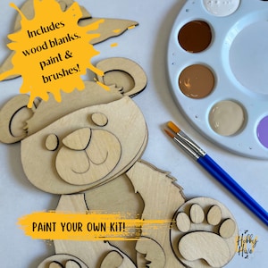 Paint Your Own Teddy Bear Interchangeable Sign, 13 Seasonal and Holiday Hats,  Bear Decor, Wood Blanks, Paint Kit, DIY Craft Kit