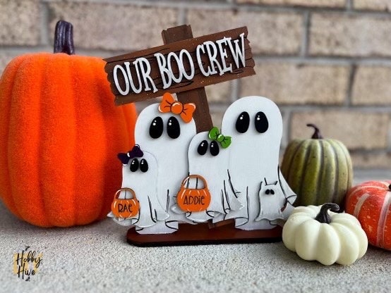 Boo Crew Family Halloween Desk Decor, Hand Painted Ghost Family Sign, Personalized Boo Family, Fall Mantle Decor, Halloween Tiered Tray