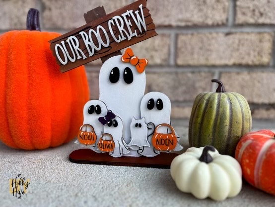 Boo Crew Family Halloween Desk Decor, Hand Painted Ghost Family Sign, Personalized Boo Family, Fall Mantle Decor, Halloween Tiered Tray