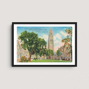 Yale University Vintage Postcard Print – Retro Travel Poster, Historic New Haven Connecticut Wall Art, Yale Bulldogs Decor