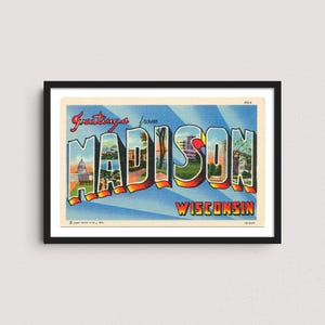 1945 Madison WI Vintage Postcard Print – Retro Travel Poster, Historic Wisconsin Wall Art, University of Wisconsin Decor