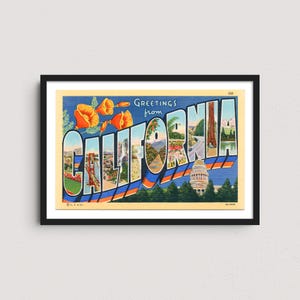 California 1938 Vintage Postcard Print – Retro Travel Poster, Historic California Wall Art, West Coast Decor