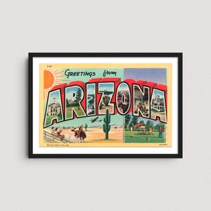 1939 Arizona Vintage Postcard Print – Retro Travel Poster, Southwestern Wall Art, Desert Decor