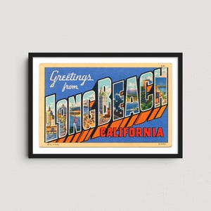 1937 Long Beach CA Vintage Postcard Print – Retro Travel Poster, Southern California Wall Art, Los Angeles Beach Decor
