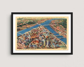 Pittsburgh PA 1935 Vintage Postcard Art Print – Downtown Pittsburgh