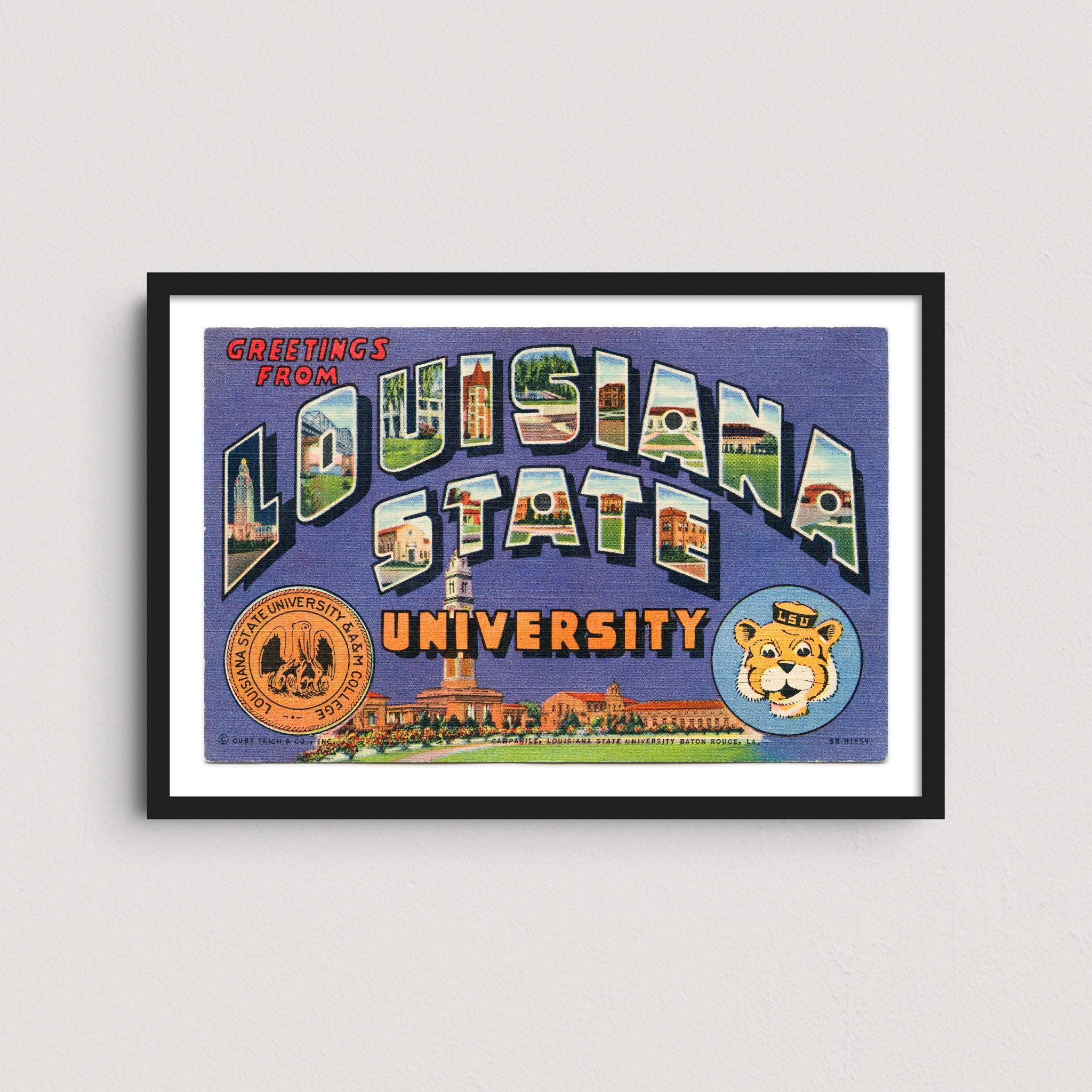 LSU 1949 Vintage Postcard Print – Retro Travel Poster, Historic LSU Tigers Wall Art, Louisiana State University College Decor