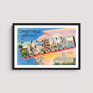 Wisconsin Vintage Postcard Print – Retro Travel Poster, Historic Wisconsin Wall Art, University of Wisconsin Decor