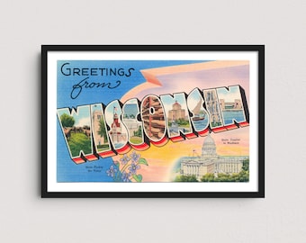 Wisconsin 1930s Vintage Postcard Art Print