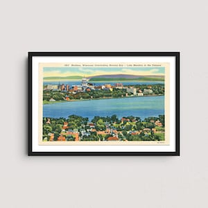 1938 Madison WI Vintage Postcard Print – Retro Travel Poster, Historic Wisconsin Wall Art, University of Wisconsin Decor