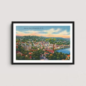 Morgantown WV 1930s Vintage Postcard Print – Retro Travel Poster, Historic West Virginia Wall Art, West Virginia University Decor