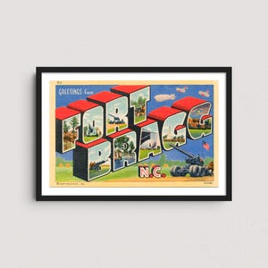 Fort Bragg 1941 Vintage Postcard Print – Retro Travel Poster, Historic United States Army Wall Art, US Military Decor