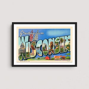 Wisconsin 1939 Vintage Postcard Print – Retro Travel Poster, Historic Wisconsin Wall Art, University of Wisconsin Decor