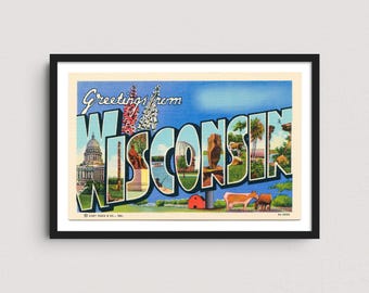 Wisconsin 1939 Vintage Postcard Art Print