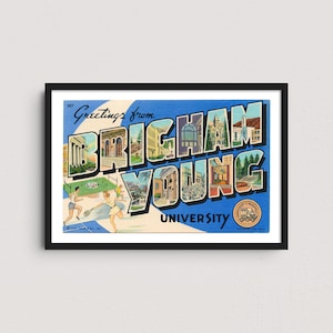 Brigham Young 1941 Vintage Postcard Print – Retro Travel Poster, Historic BYU Cougars Wall Art, Brigham Young University Decor