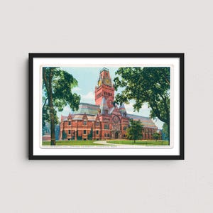 Harvard University Vintage Postcard Print – Memorial Hall, Retro Travel Poster, Cambridge Massachusetts Wall Art