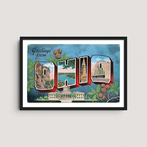 Ohio Vintage Postcard Print – Retro Travel Poster, Historic Ohio Wall Art, Ohio State Decor