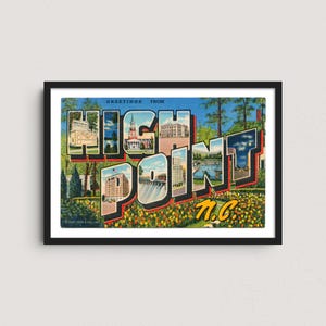 High Point NC 1941 Vintage Postcard Print – Retro Travel Poster, Historic North Carolina Wall Art, High Point University Decor