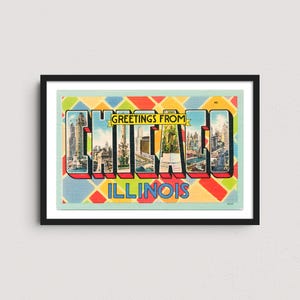 Chicago IL Vintage Postcard Print – Retro Travel Poster, Historic Illinois Wall Art, Art Deco Decor