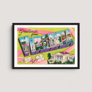 Virginia Vintage Postcard Print – Retro Travel Poster, Historic Virginia Wall Art, Mid-Century Decor