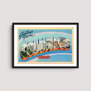 Columbus OH 1930s Vintage Postcard Print – Retro Travel Poster, Historic Ohio Wall Art, Ohio State University College Decor