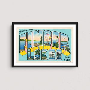 Finger Lakes Vintage Postcard Print – Retro Travel Poster, Historic New York Wall Art, Lake House Decor
