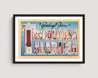 Tuscaloosa Alabama 1940s Vintage Postcard Art Print