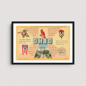 1944 Ohio Vintage Postcard Print – Retro Travel Poster, Historic Ohio Wall Art, Ohio State Decor