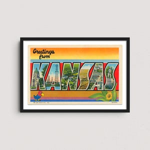 Kansas Vintage Postcard Print – Retro Travel Poster, Historic Jayhawks Wall Art, University of Kansas College Decor
