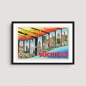 Ann Arbor MI 1937 Vintage Postcard Print – Retro Travel Poster, Historic Michigan Wall Art, University of Michigan Decor