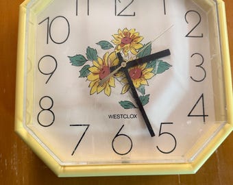 Reloj de cocina vintage Westclox amarillo de plástico, funciona con pilas, número de pieza 062888