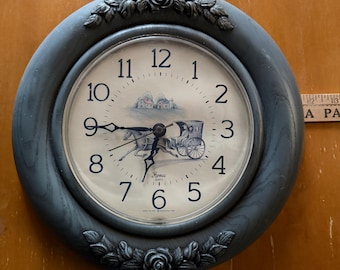 Vintage Homco Horse & Carriage Plastic Burwood Wall Clock