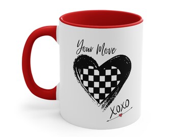 Taza de café con diseño de corazón y tablero de ajedrez "Your Move", 325 ml