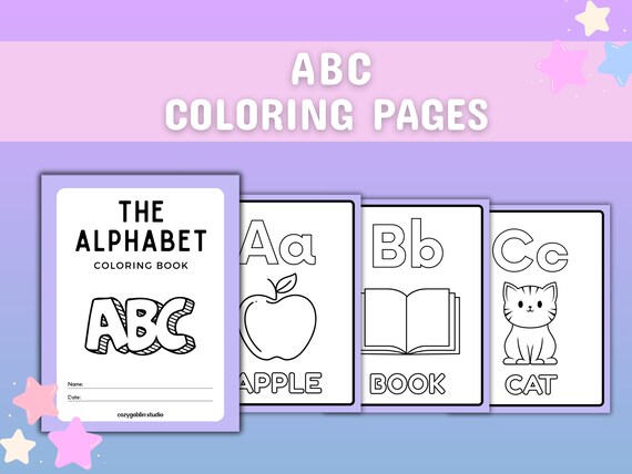 ABC Coloring Pages - PRINTABLE PDF, Baby Alphabet Book, Preschool Coloring Pages, Baby Shower Gift, Kindergarten Activities, Homeschool