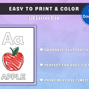 Op de afbeelding: Printbare kleurplaat met de letter A en een appel. De pagina is ontworpen voor kinderen van 3-6 jaar en bevat de tekst "Aa APPEL".