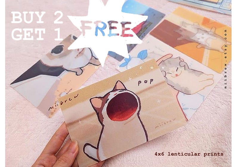 SALE! Tiktok meme cats | 4"x6" Lenticular prints image 1