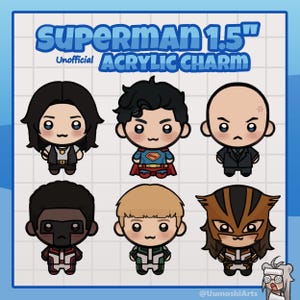 Stålmannen // Akrylberlocker 38,1 mm // Clark Kent - Lois Lane - Lex Luther - Mr Terrific - Guy Gardener - HawkGirl