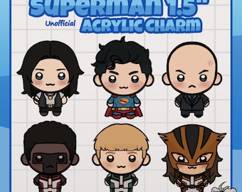 Stålmannen // Akrylberlocker 38,1 mm // Clark Kent - Lois Lane - Lex Luther - Mr Terrific - Guy Gardener - HawkGirl