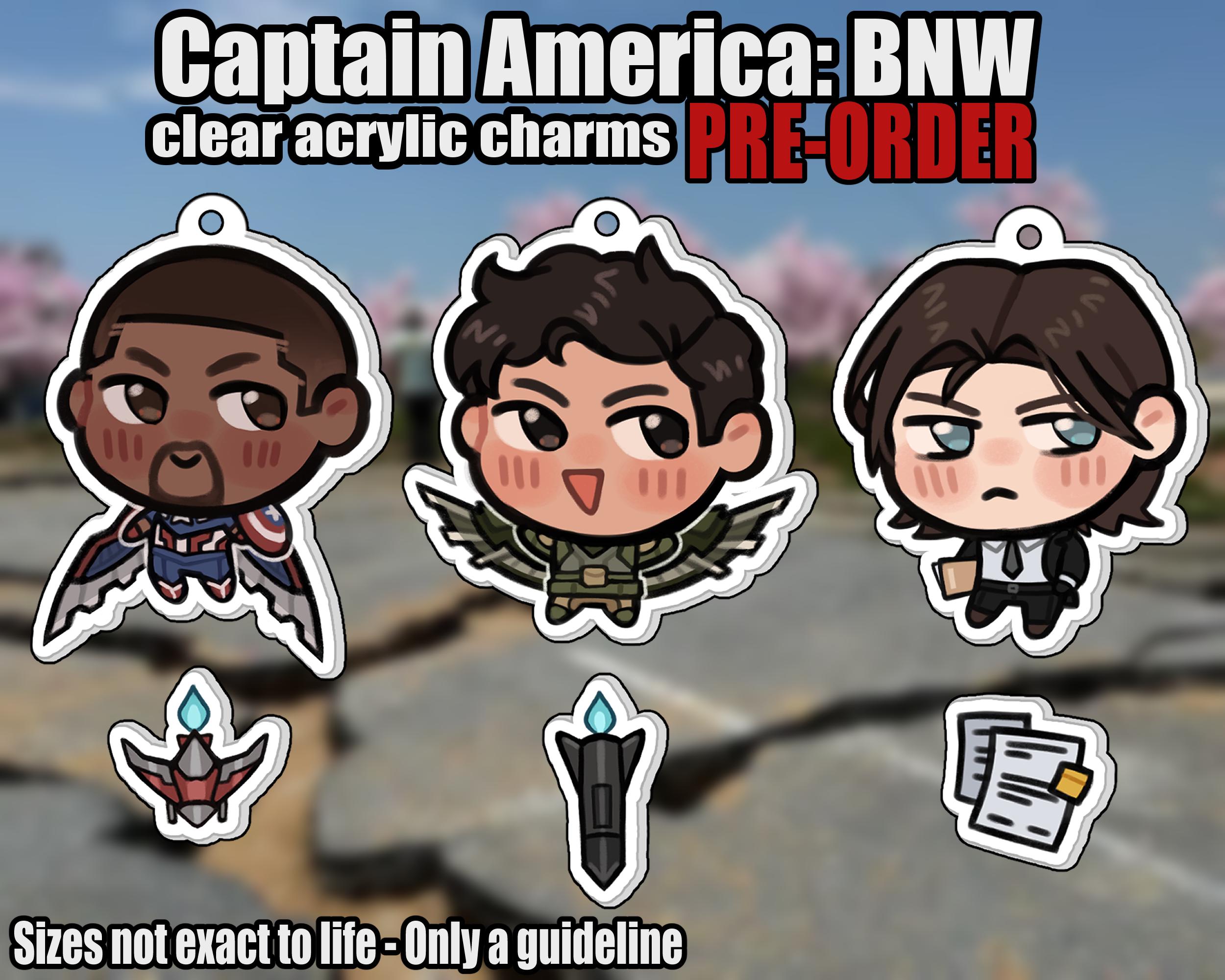 Captain America: Brave New World // Custom Acrylic Charms 3''(76.2mm) + 1.5''(38.1mm) // Sam Wilson, Joaquin Torres, Bucky Barnes