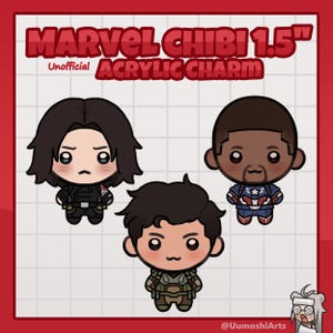 Breloques chibi Marvel// Acrylique 38,1 mm (1,5 po.) // Soldat de l'hiver - Faucon - Captain America