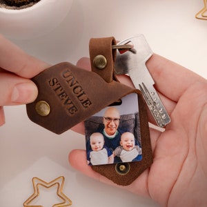 Uncle Gift - Custom Photo Keychain - Personalized Fathers Day Gifts for Uncle - Leather Keychain