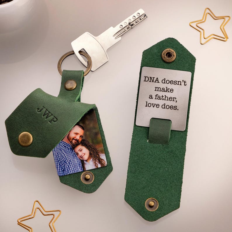 3rd Anniversary Gift, Personalized Leather Photo Keychain, Leather Anniversary Gifts for Him, Photo Keychain for Men imagem 18