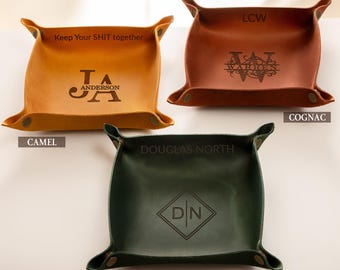 Leather valet tray with name, Leather desk organizer, Personalized Leather Storage Tray, Men's Valet Tray, Gift for Him