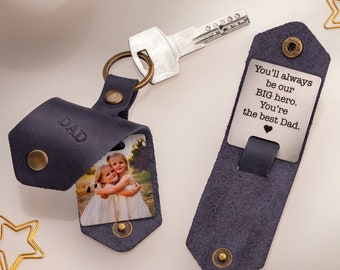 Personalized Photo Keychain Gifts for Daddy, Leather Keychain with Picture, Photo Key chain, Leather Key Holder Keychain for Daddy