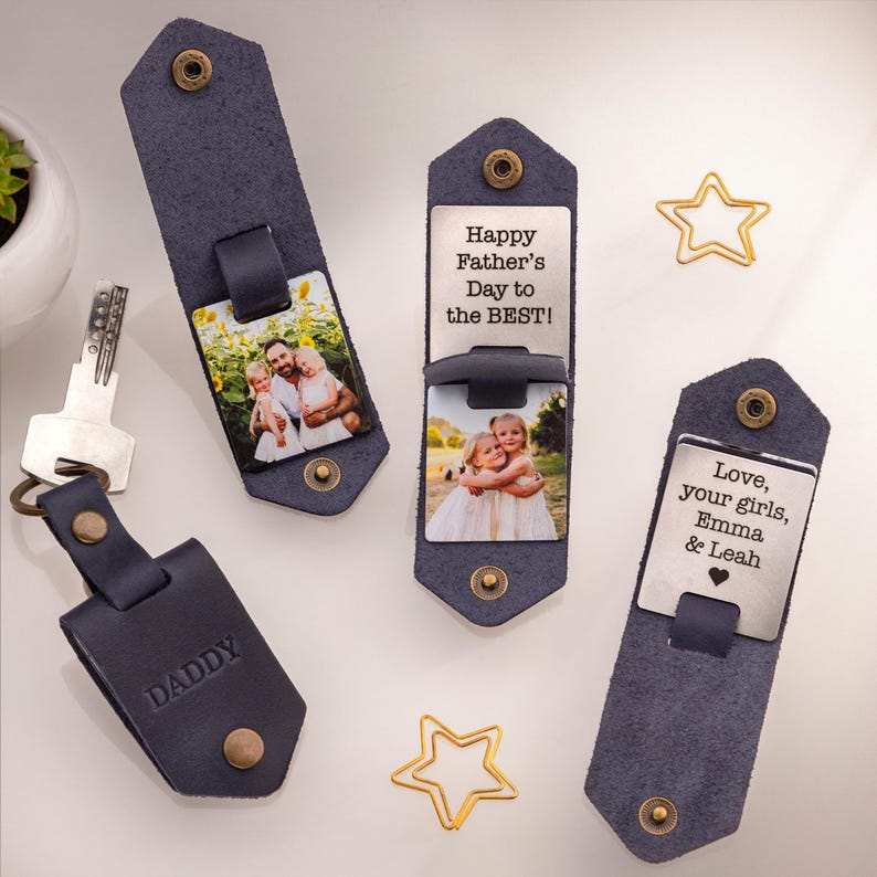 3rd Anniversary Gift, Personalized Leather Photo Keychain, Leather Anniversary Gifts for Him, Photo Keychain for Men imagem 16
