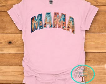 Floral Mama Print Featuring an Embroidered Edge Look T-Shirt