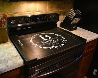 Personalized Stained Stove Cover with Family Name and Date