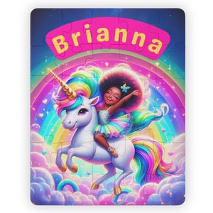 Personalized Unicorn Magic 30-Piece Puzzle for Kids, Unicorn Girl Puzzle, 30-Piece Puzzle, African American gift, Black Kid Christmas gift