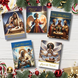 African American Christian Weihnachtsgrußkarten, 5er-Pack Multi-Design Melanin Religiöse Grußkarten mit Bibel Versen