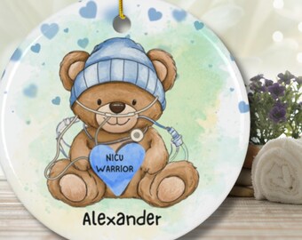Gepersonaliseerde NICU-ornament krijgerbeer: gepersonaliseerde babyherinnering
