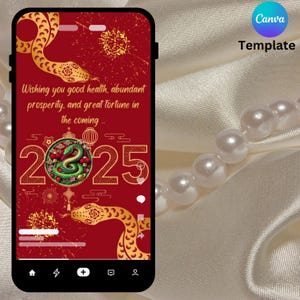 Modello di biglietto animato per il capodanno lunare 2025, biglietto animato per l'anno del serpente, biglietto di Capodanno, biglietto di capodanno cinese, biglietto di felice anno lunare.